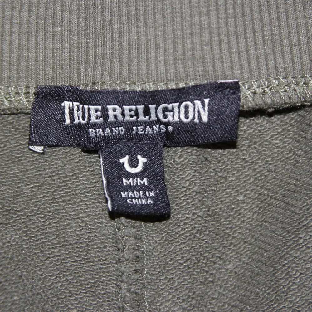 True Religion Mens Jogger Sweatpants Olive Green TR Logo Size M Rhinestones‎